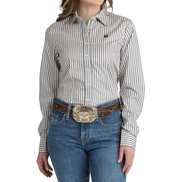 Cinch Ladies Peach/Blue Pinstripe LS Button Up Shirt