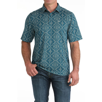 Cinch Men's ArenaFlex Teal Aztec Polo