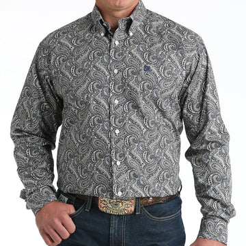 Cinch Men's Blue/Gray Paisley LS Button Up Shirt