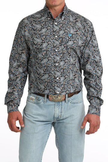 Cinch Men's Blue Paisley LS Button Up Shirt