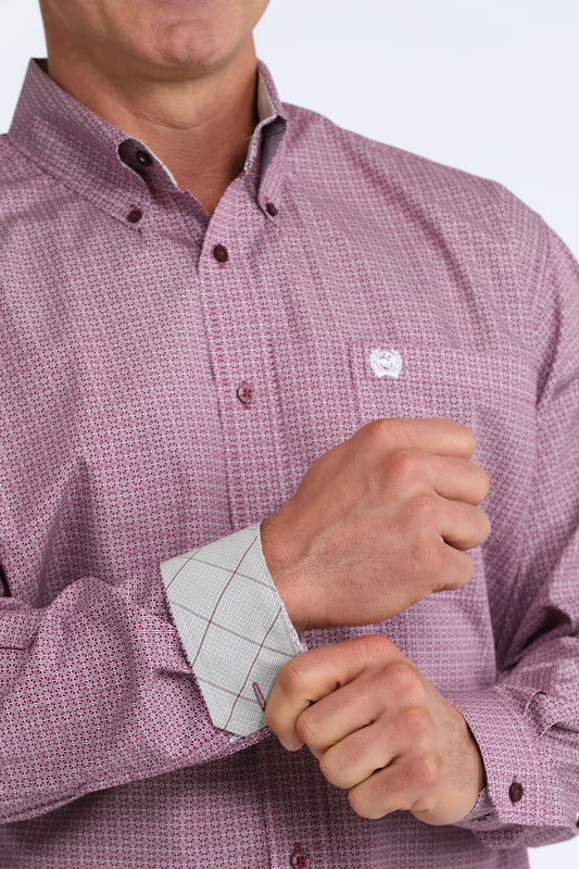 Cinch Men's Purple Print LS Button Up Shirt