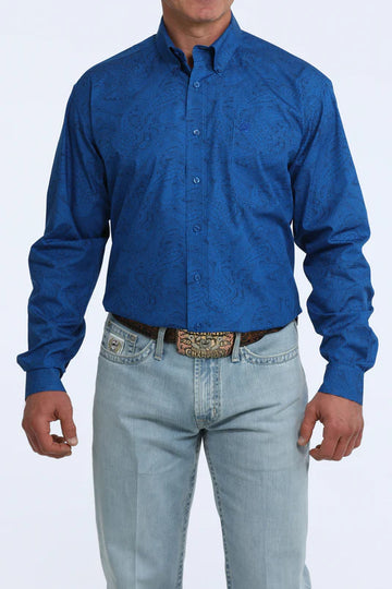 Cinch Men's Blue Paisley LS Button Up Shirt