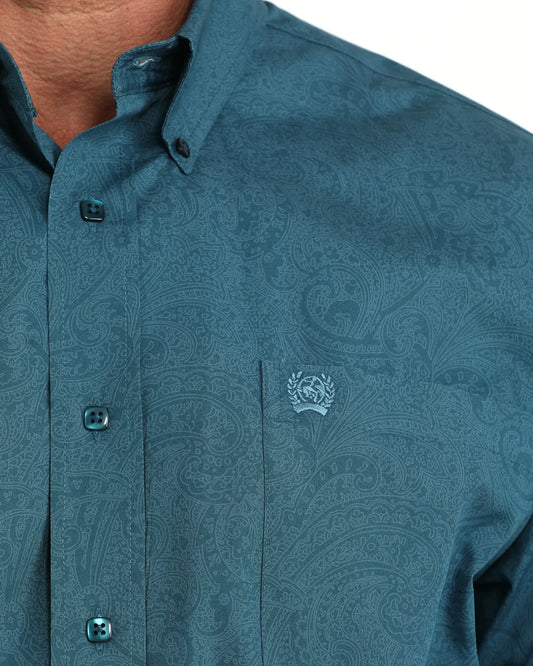 Cinch Men's Teal Paisley LS Button Up Shirt