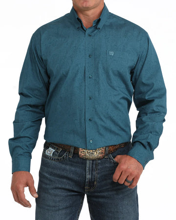 Cinch Men's Teal Paisley LS Button Up Shirt
