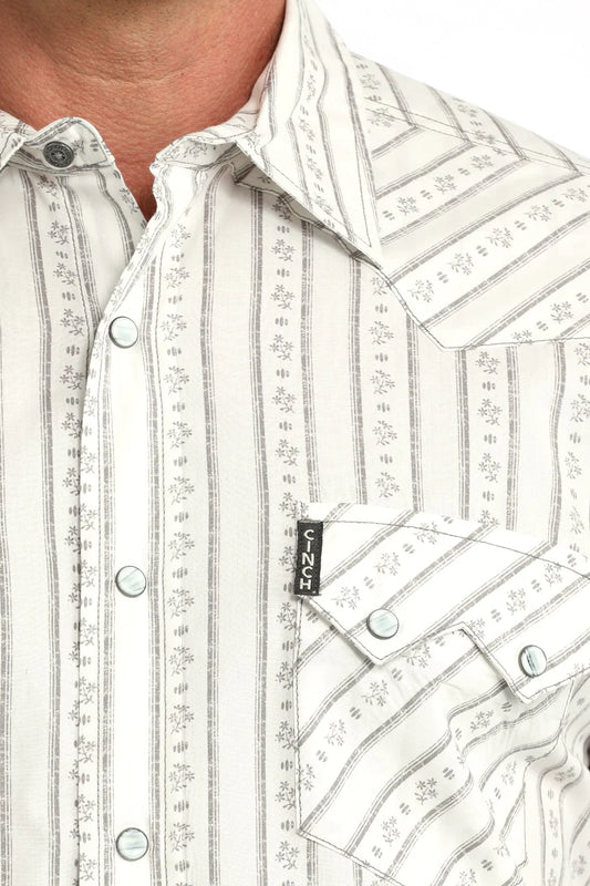 Cinch Men's White Striped LS Marble Snap Shirt