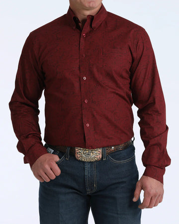 Cinch Men's Maroon Paisley Button Up Shirt
