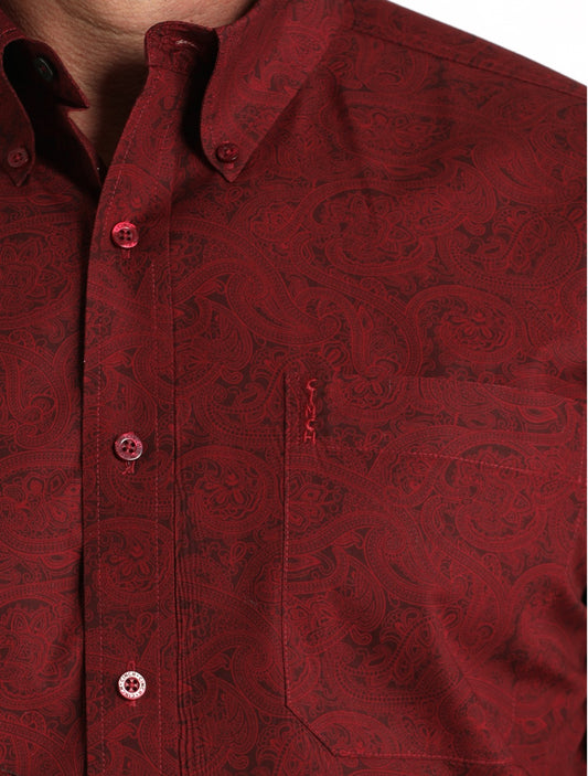 Cinch Men's Maroon Paisley Button Up Shirt