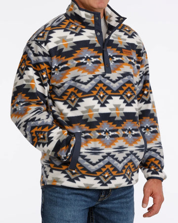 Cinch Men's Cream/Navy Southwest Polar Fleece Pullover with Snaps