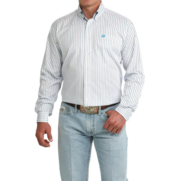 Cinch Men's Blue/White Pinstripe LS Button Up Shirt