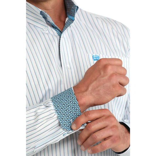 Cinch Men's Blue/White Pinstripe LS Button Up Shirt