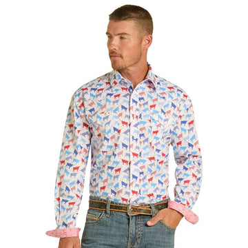 Panhandle Men's Americana Longhorn LS Snap Shirt