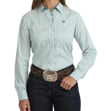 Cinch Ladies Blue/Green Printed LS Button Up Shirt