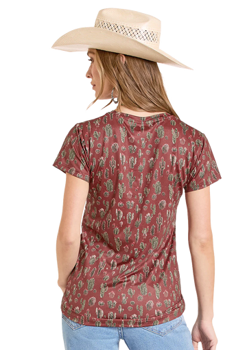 Panhandle Ladies Maroon Cactus V-Neck Performance T-Shirt