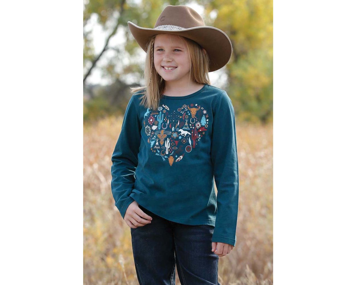 Cinch Girls Print Heart LS T-Shirt