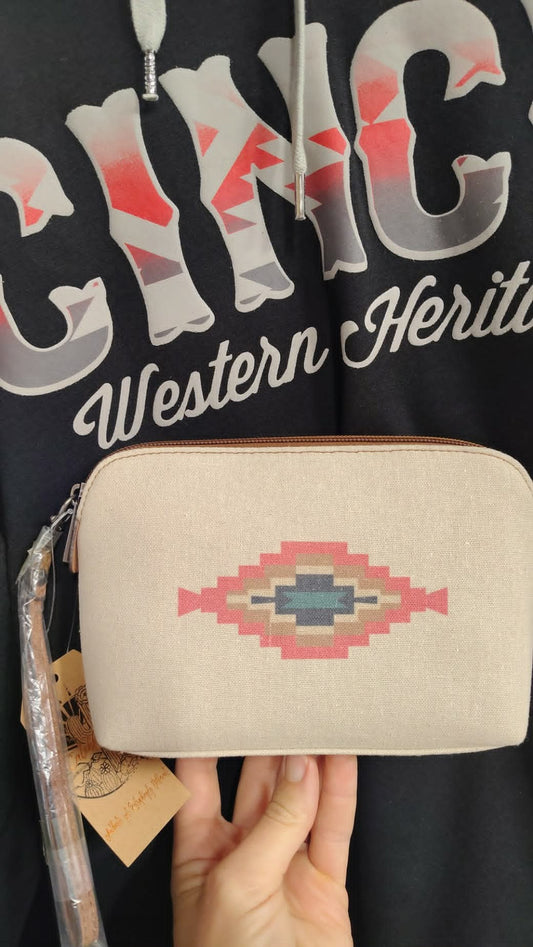 Catchfly Pink Southwestern Print Canvas Pouch