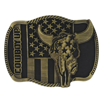 Montana Silversmiths Cowboy Up Skull Flag Buckle