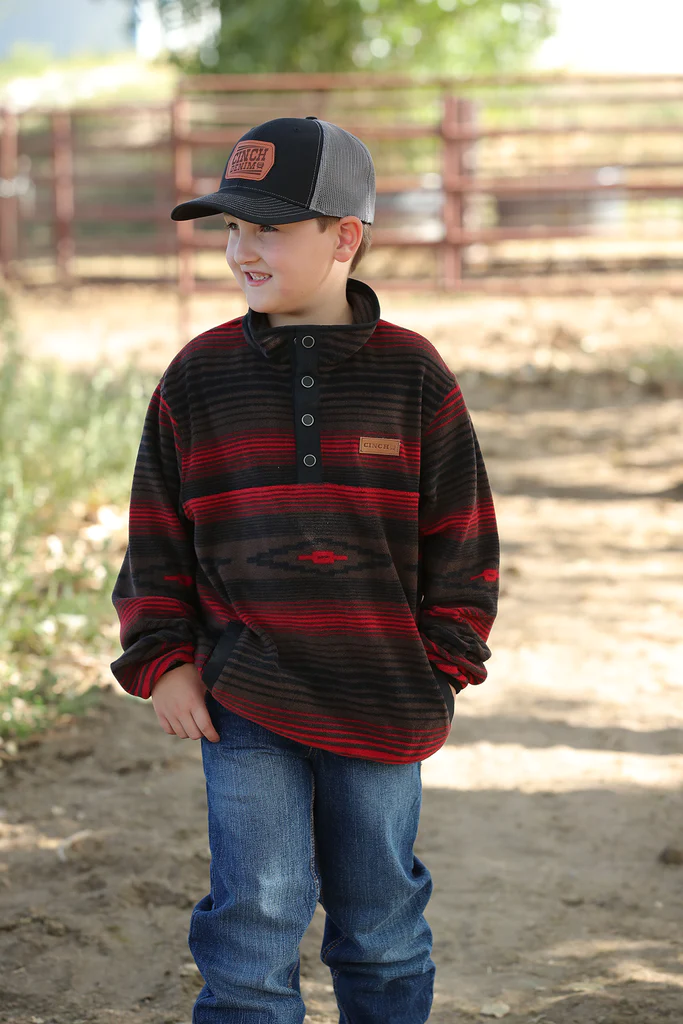 Cinch Boys Red/Black Aztec Print Fleece Pullover