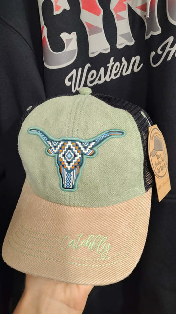 Catchfly Green Steer Head Ball Cap