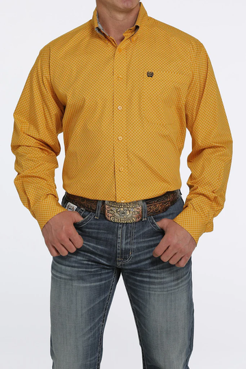 Cinch Men's Gold with Square Pattern Button Up