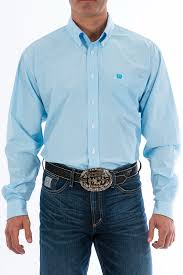 Cinch Men's Baby Blue Pinstripe LS Button Up Shirt