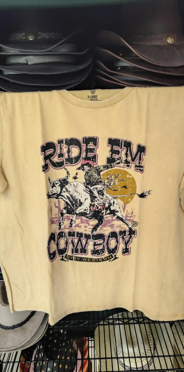 Rock & Roll Ladies Gold Ride Em Cowboy T-Shirt