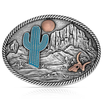 Montana Silversmiths Turquoise Cactus Scene Buckle