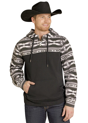Rock & Roll Men's Black Aztec Snap Hoodie