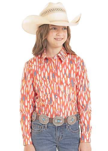 Panhandle Girls Coral Feather LS Snap Shirt