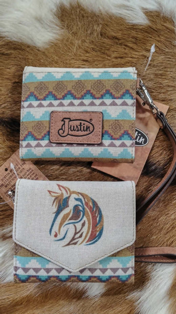 Justin Ladies Canvas Mini Wallet with Horsehead