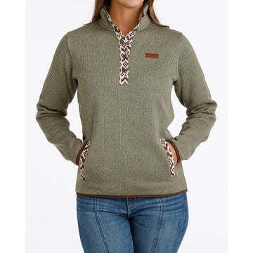 Cinch Ladies Olive Fleece Pullover with Snaps