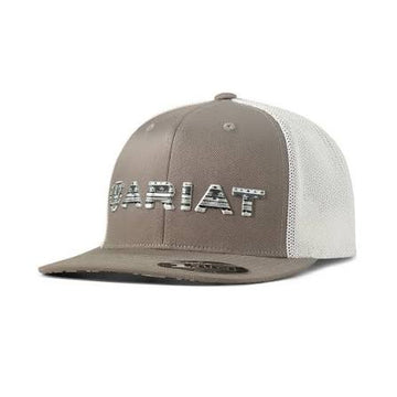 Ariat Gray Aztec Logo and Underbrim Ball Cap