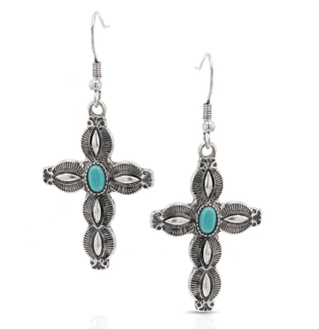 Montana Silversmiths Silver Turquoise Cross Earrings