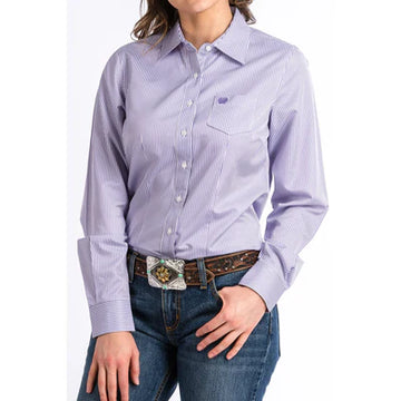 Cinch Ladies Purple Stripe LS Button Up Shirt