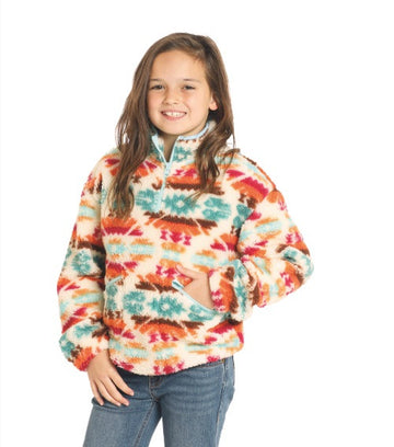 Rock & Roll Girls White Aztec Print Sherpa 1/4 Zip S